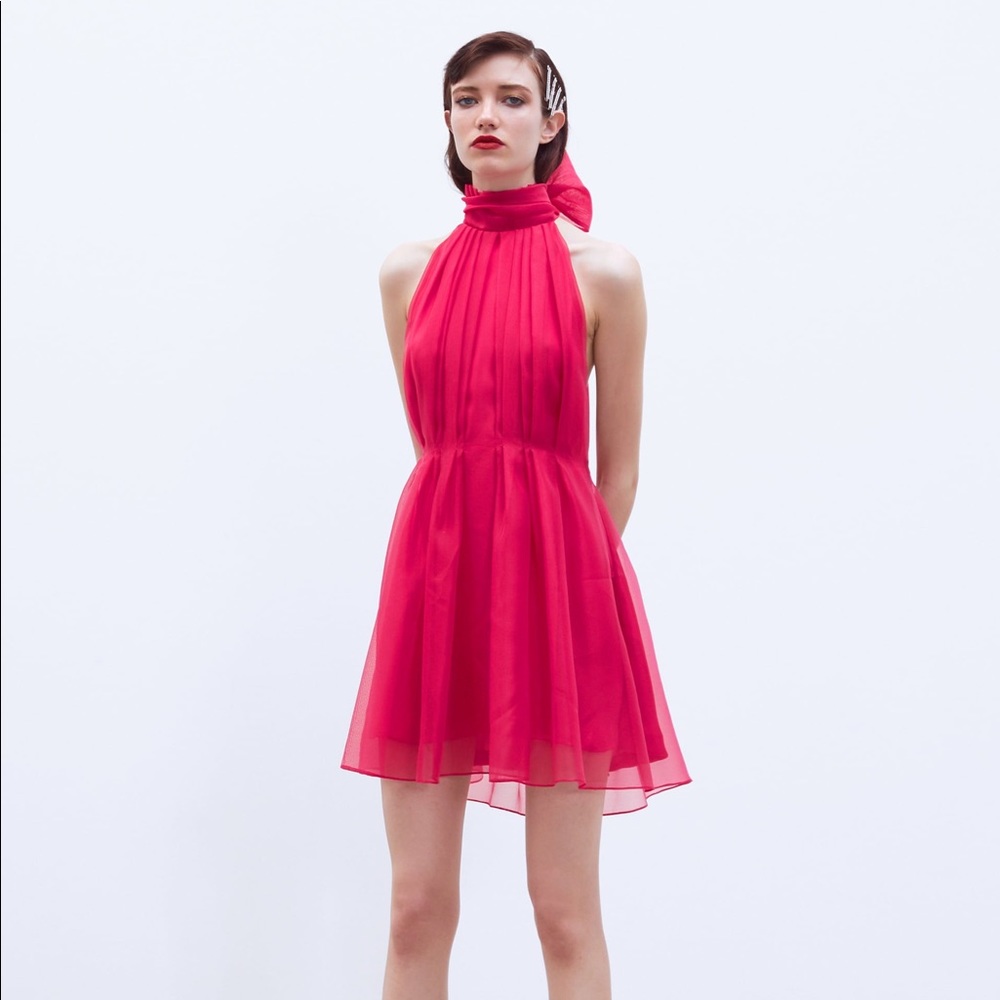 ❌SOLD❌Mini Fuscia Pink Organza Dress w/ Bow - Picture 8 of 8